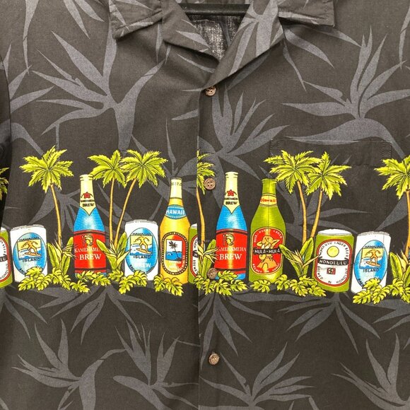 RJC Ltd. Men's Hawaiian Shirt, Sz XL, Beer Palm Trees, Short Sleeves Button Up - Picture 3 of 8